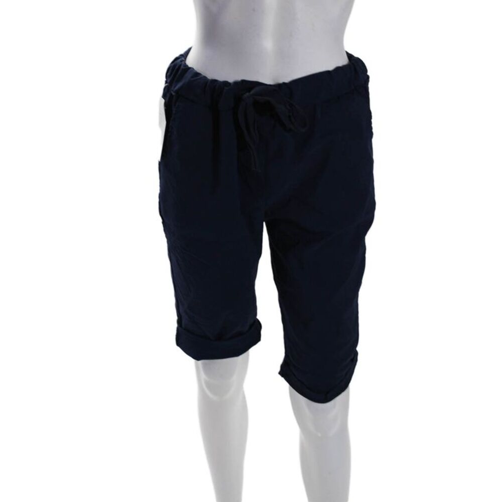 Designer Womens Elastic Waist Drawstring Cuff Bottom Fashion Shorts Navy Size M